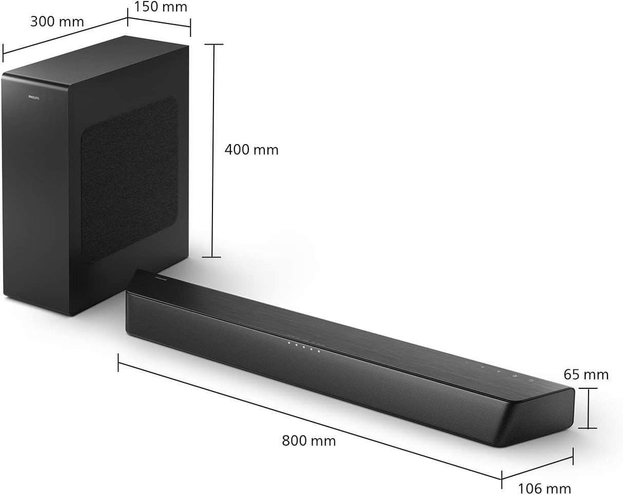 Philips TAB7207/10 2.1Ch 520W Soundbar with Wireless Subwoofer - Black