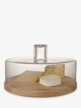 LSA International Lotta Glass Cheese Dome with Ash Wood Base - 32cm