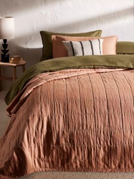 John Lewis Linen Blend Quilted Bedspread W250 x D260cm - Tawny Birch