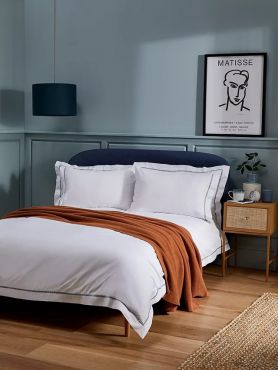 John Lewis Twist Embroidered Double Duvet Cover - White/Ice Blue
