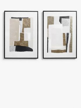 John Lewis Abstract Neutral Framed Canvas H70 x W50 x 3.5cm Set of 2