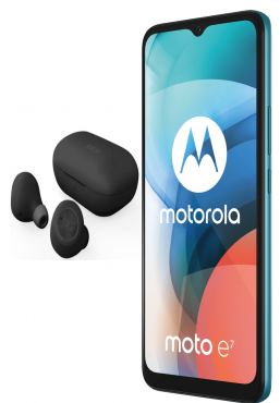 Motorola Moto E7 32GB 4G Aqua Blue Smartphone + Juice Airphones Ultra Bundle