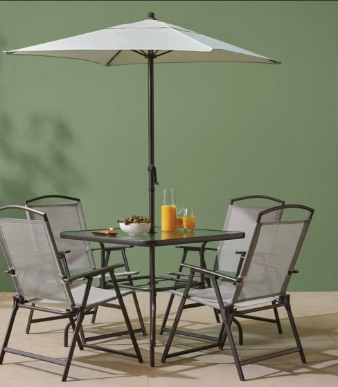 Tesco Havana 6 Piece Garden Furniture Set Table With 4 Chairs Parasol Grey Kazoop - Tesco Garden Furniture Table